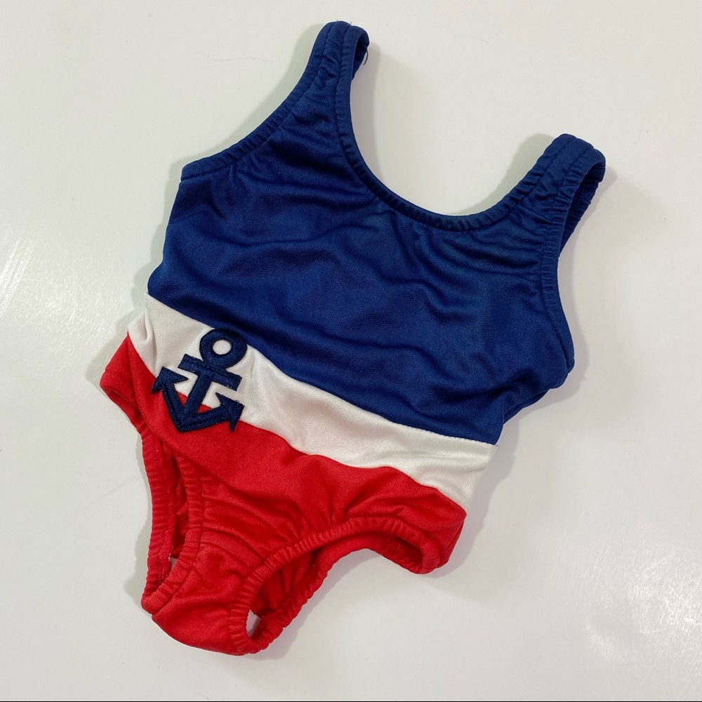 Vintage 90’s French Toast Nautical Anchor One Piece Swim Suit 6 9 12 Months